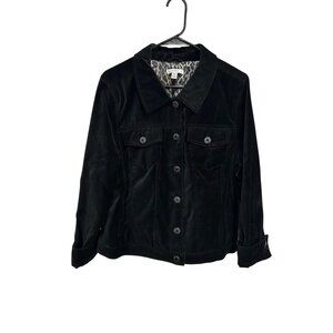 Isaac Mizrahi Live Black Fitted Velvet Button-Down Jacket Size 16 Blazer